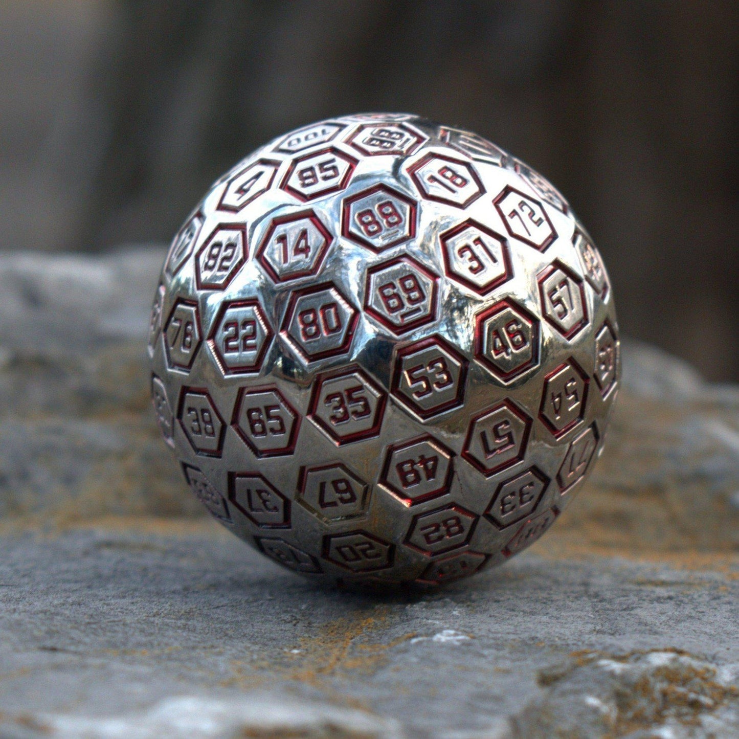 The Orb D100 - Crimson and Silver Metal Die