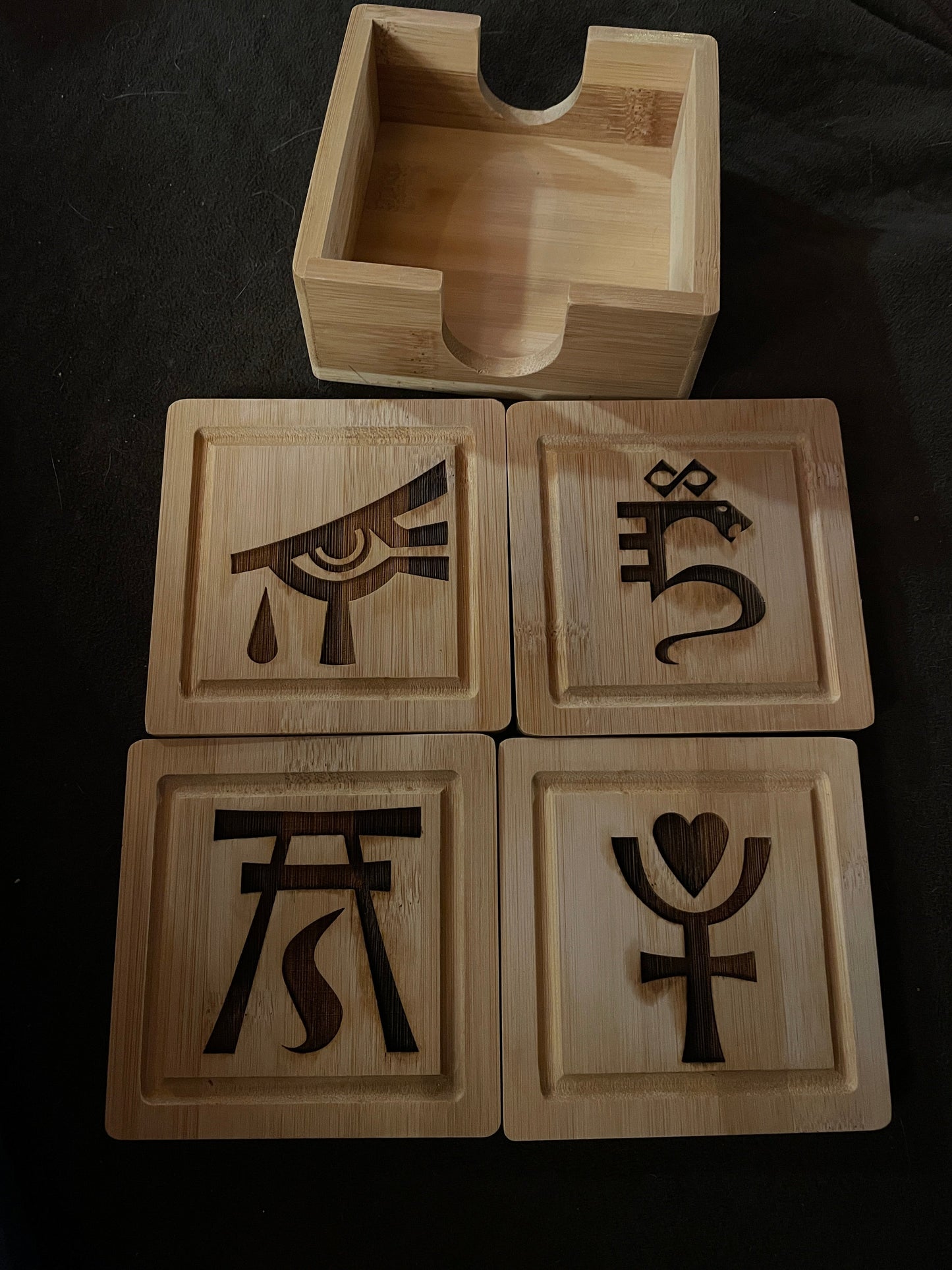 Engraved Bamboo Coaster Set of 4 with storage tray