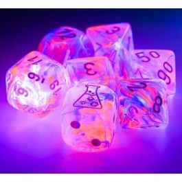 Chessex Lab Dice 6 Nebula Black Light Special/White 7 Die Set with Bonus Die