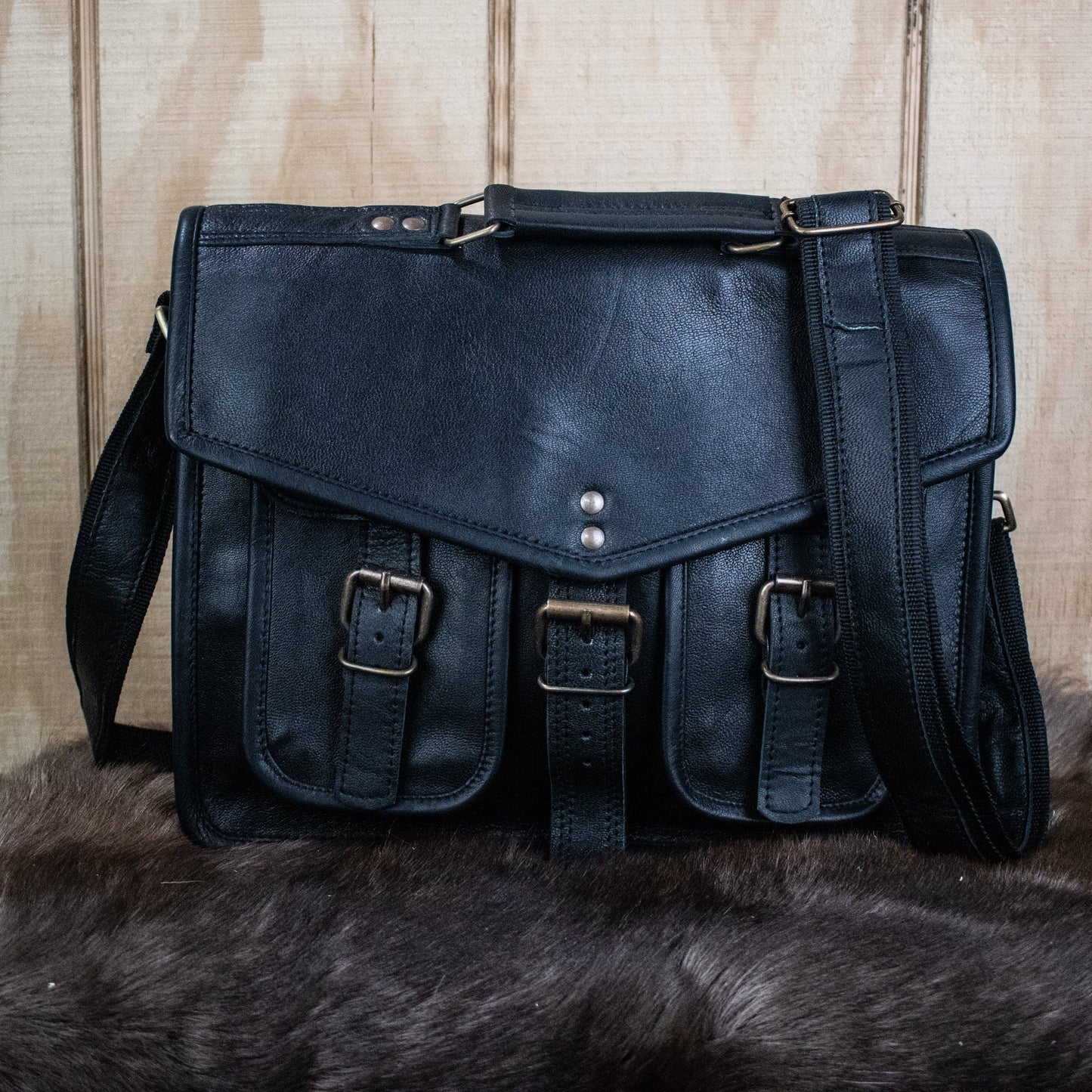 "The Traveler" Leather Satchel (Black)