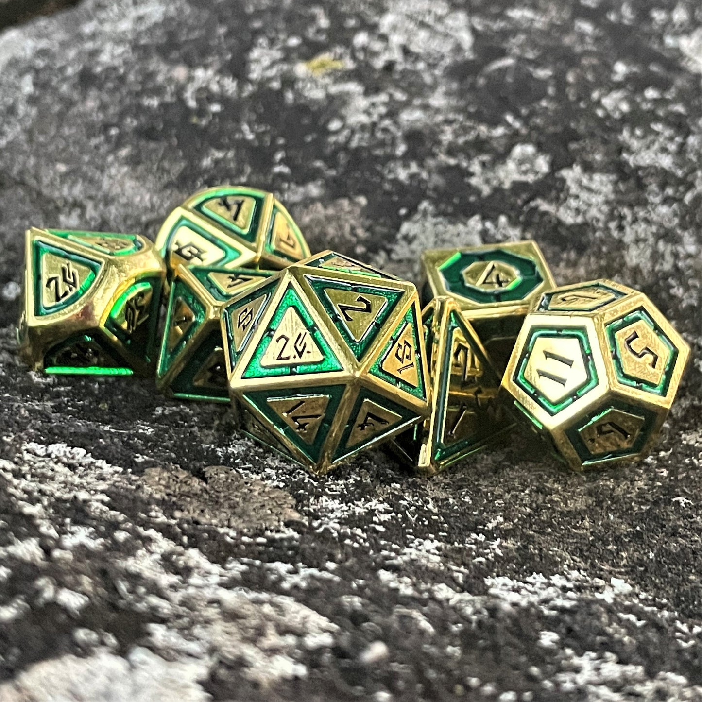 Cleric's Domain Green And Gold Metal Dice Set